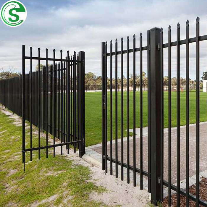 Powder coated black metal garden picket wrought iron fencing outdoor ornamental fence