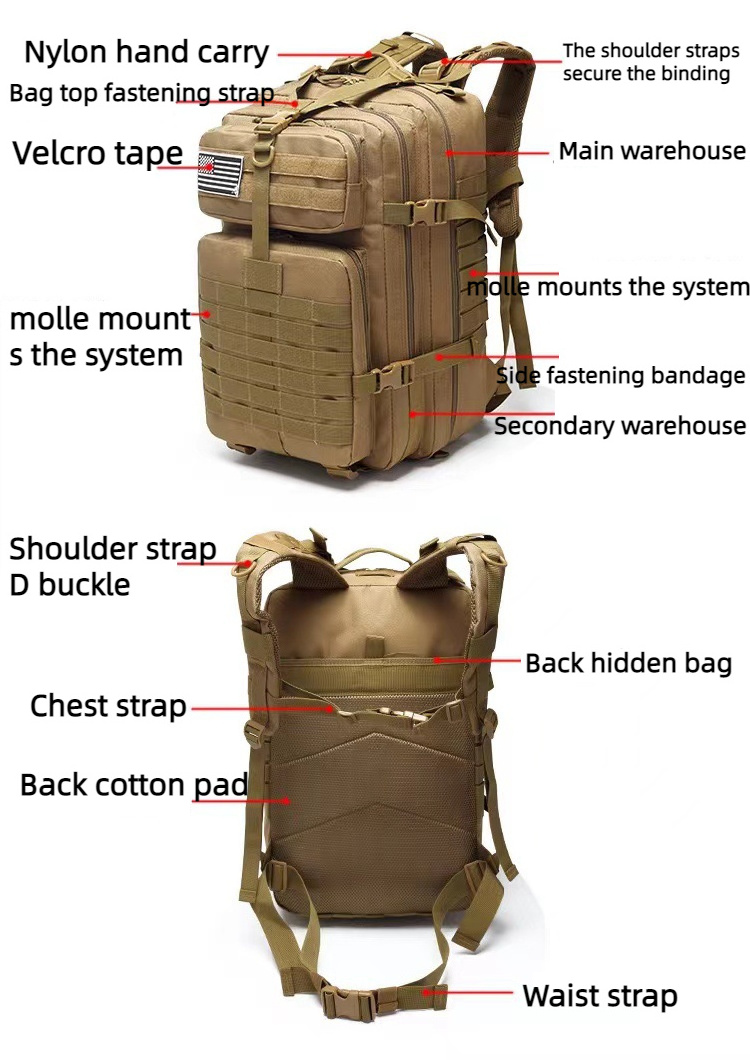 Wholesale large capacity outdoor sports bag travel  hiking waterproof 45l Tactical backpack