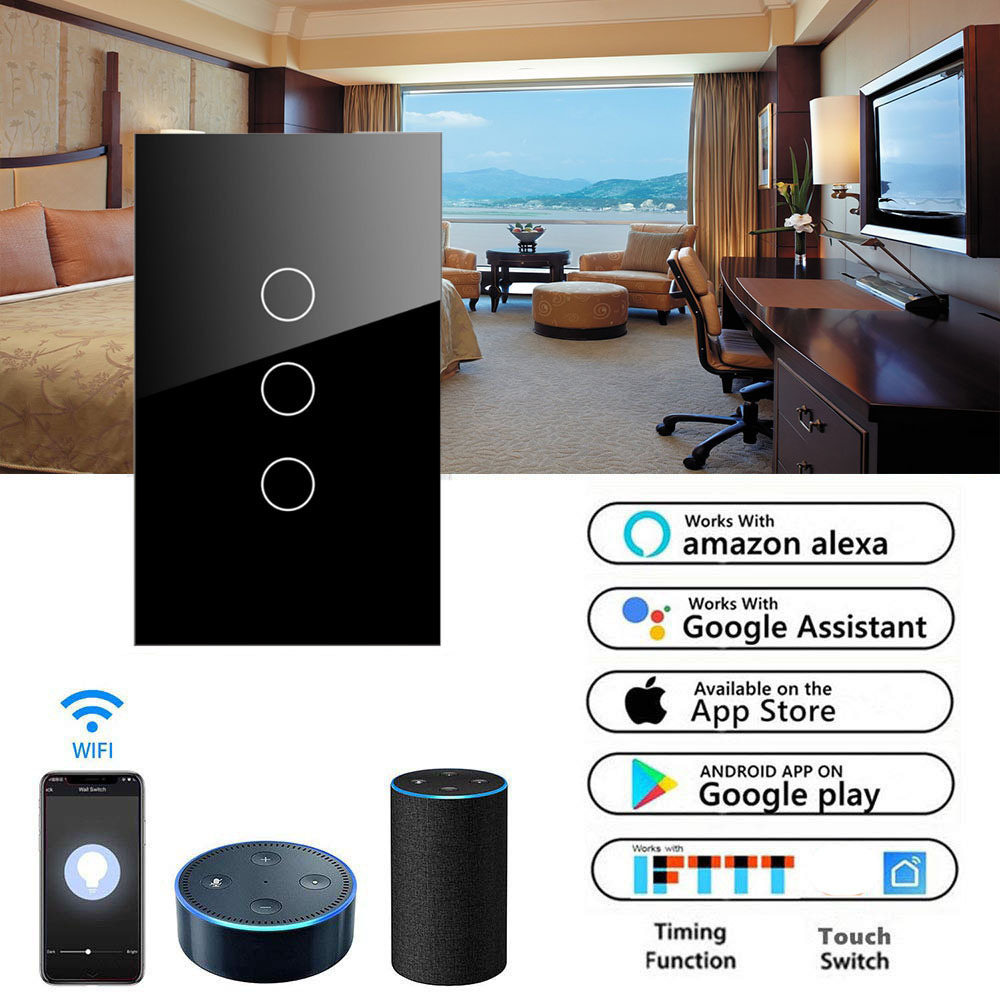 AU/US Interruptor Tactil Inteligente Con Wifi Touch Panel Wifi Switch Tuya Switch Wall Smart Home Alexa