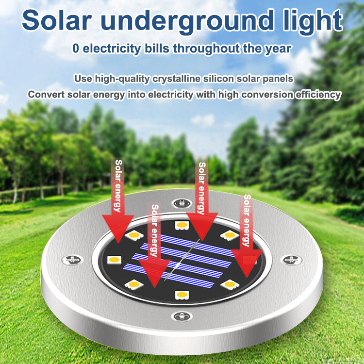 Solar Ground Light 8 LED Solar Garden Disk Lights Outdoor Waterproof Landscape for Yard Walkway Patio Lawn Driveway Decoration