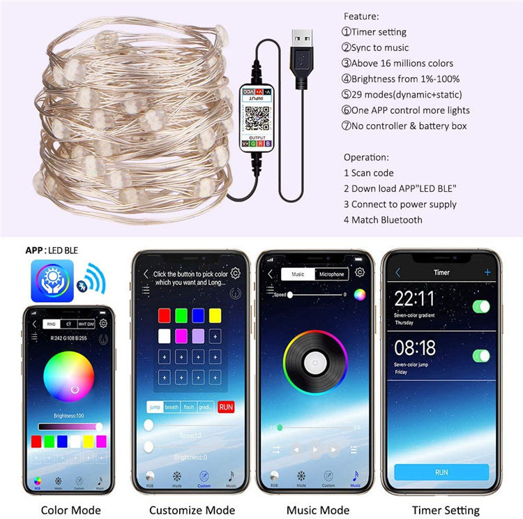 8 Mode Timer 5M 10M Waterproof Remote Control Fairy Lights Battery Operated String Copper Wire LED string light