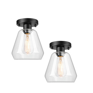 Modern Ceiling Light Fixtures, Black Semi Flush Mount Ceiling Light Fixtures with Clear Glass