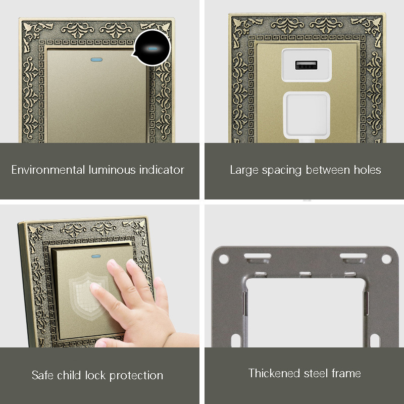 Retro Button Wall Switch 1-4 Buttons 2-Way Engraving Green Bronze Pc Panel Household Brass Toggle Switch