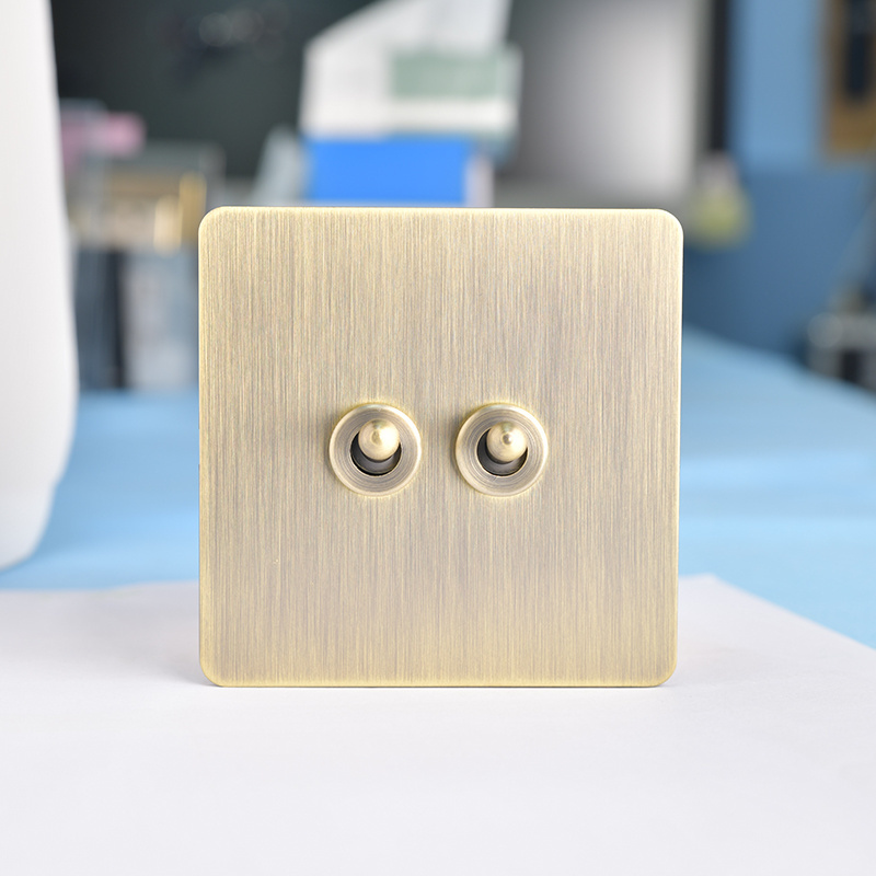 220V 10A Brass Switch Retro Style 1/2/3/4 Gang Wall Switch with Brushed stainless steel Panel 2-Way Screw Switch Button