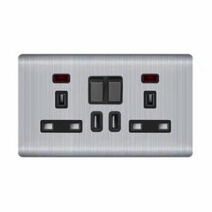 British Standard UK Socket, 2 Gang 13A Multi Socket With Neon Wall Socket With USB Port