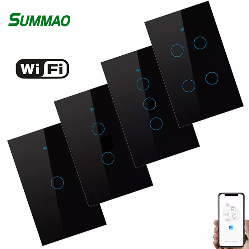 10A Glass Panel AU US American Standard Smart WIFI Light Touch electric Switches 1/2/3/4 Gang Wi-Fi Controlled Power Wall Switch