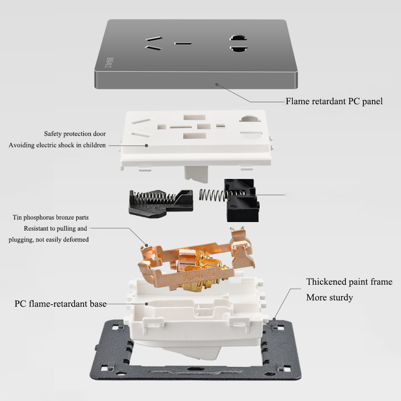 International Wall Switch Socket Panel Gray Usb 16A Air Conditioning One Hole Five Hole Socket
