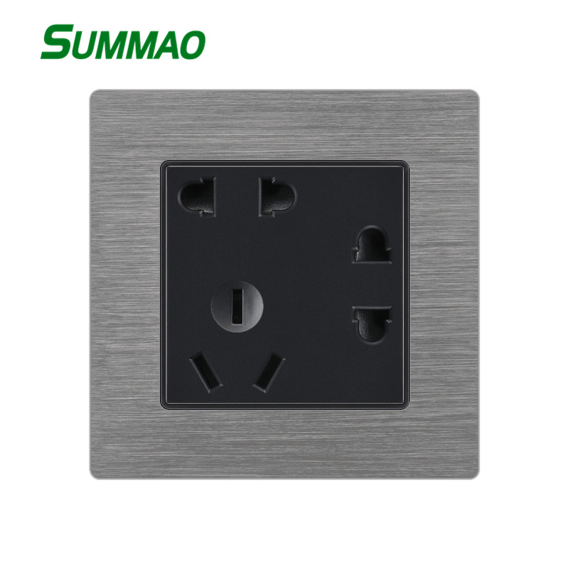 SUMMAO 86 type 86x86mm Aluminum Wire Drawing Black Cover Plate Chinese AU Standard 5-pin Universal Wall Socket