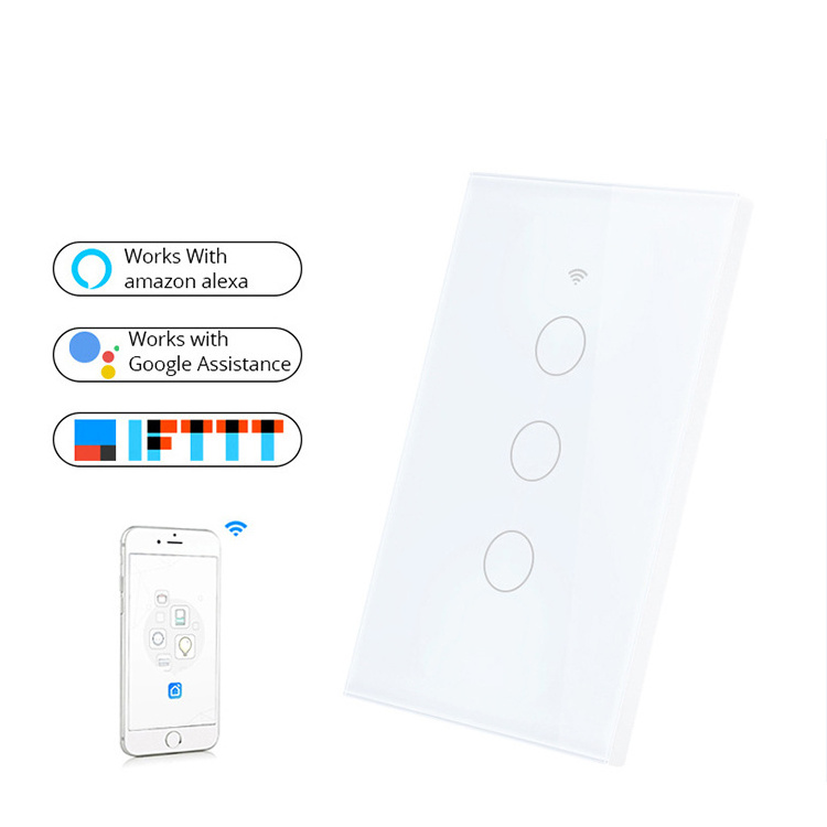  Alexa 10A Us Standard Wifi Light Switch, Wifi Smart Switch for Smart Home 3 Gang 1 Way Wifi Smart Touch Switch 2 Years