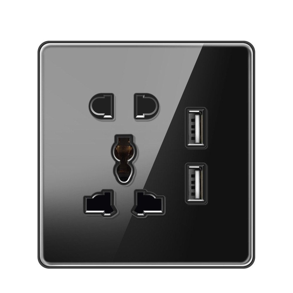 SUMMAO New Design Luxury Wall Switch Full Tempered Glass Panel Black UK Wall Sockets 1Gang 2Gang 3Gang 4Gang USB Socket