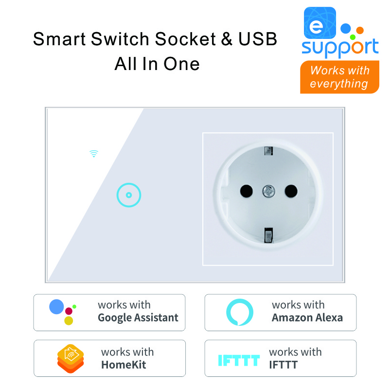 Summao 147 type Modularized Multi-function 1Gang Smart Touch Switch With EU 16A Wifi Power Socket