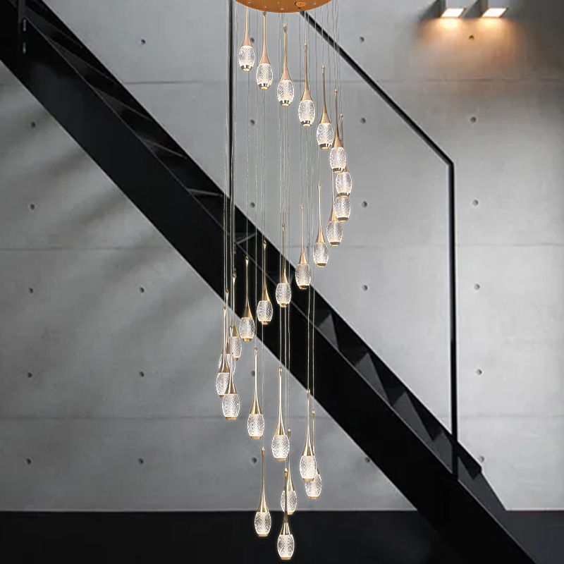 Staircase Chandelier Modern Simple Nordic Light Luxury Loft Creative Villa Compound Rotary Long Chandelier