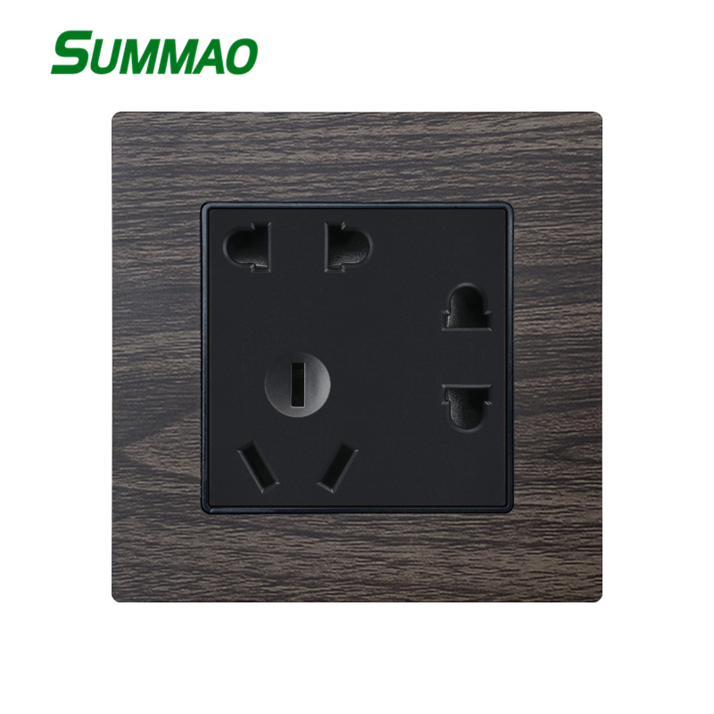 SUMMAO 86 type 86x86mm Aluminum Wire Drawing Black Cover Plate Chinese AU Standard 5-pin Universal Wall Socket