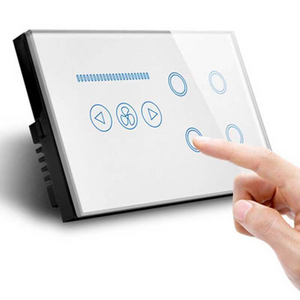 Summao 147*86mm UK Crystal Glass Panel Smart Wifi 4Gang & Fan Dimmer Combo Touch Switch With Power Metering Function