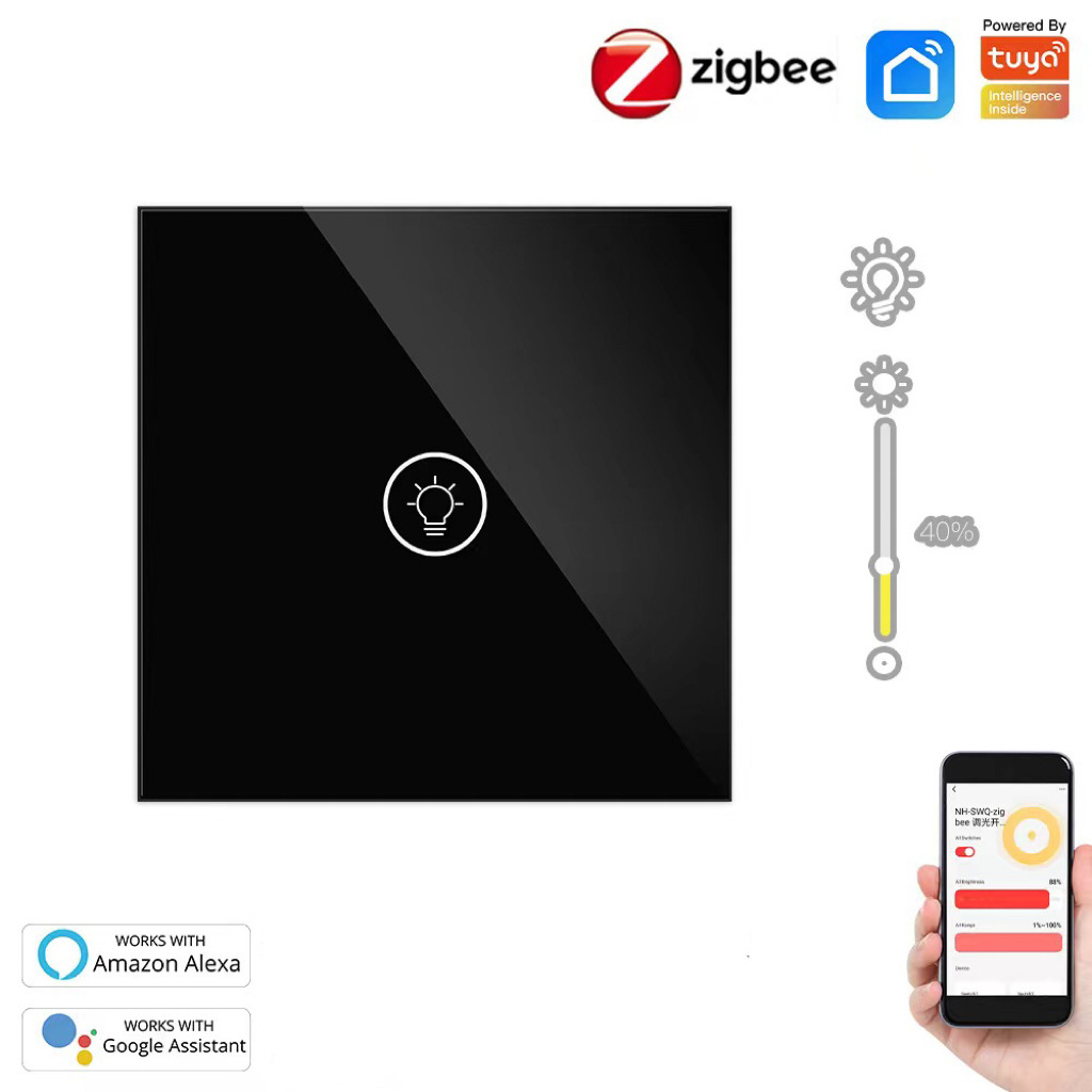 EU/UK Zigbee Tuya Wiif 1/2/3 gang Home Touch More Gang Dimmer Switch APP Remote Control Dimmer Timing Switch