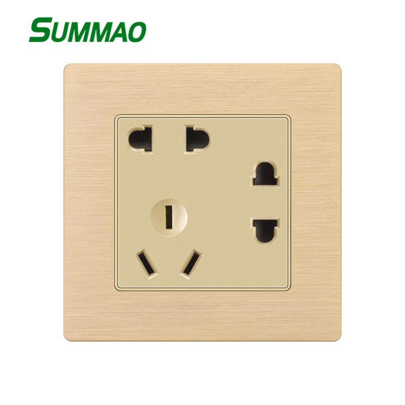 SUMMAO 86 type 86x86mm Aluminum Wire Drawing Black Cover Plate Chinese AU Standard 5-pin Universal Wall Socket