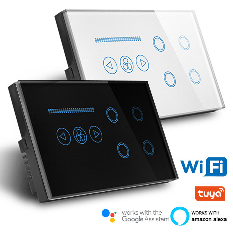 Summao 147*86mm UK Crystal Glass Panel Smart Wifi 4Gang & Fan Dimmer Combo Touch Switch With Power Metering Function