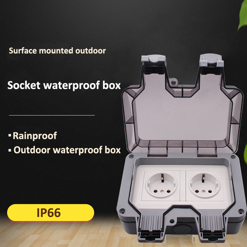 Double UK EU German Plug Standard Outlet Switches IP66 Waterproof Ground Plug Outlets Outdoor Weatherproof Wall Socket