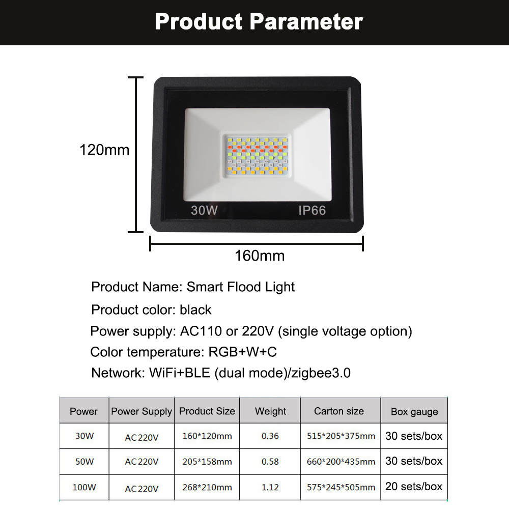 LED Floodlight 30W RGB Flood Light APP Outdoor RGB Smart Floodlight 220V Spotlight IP66 LED Smart Light