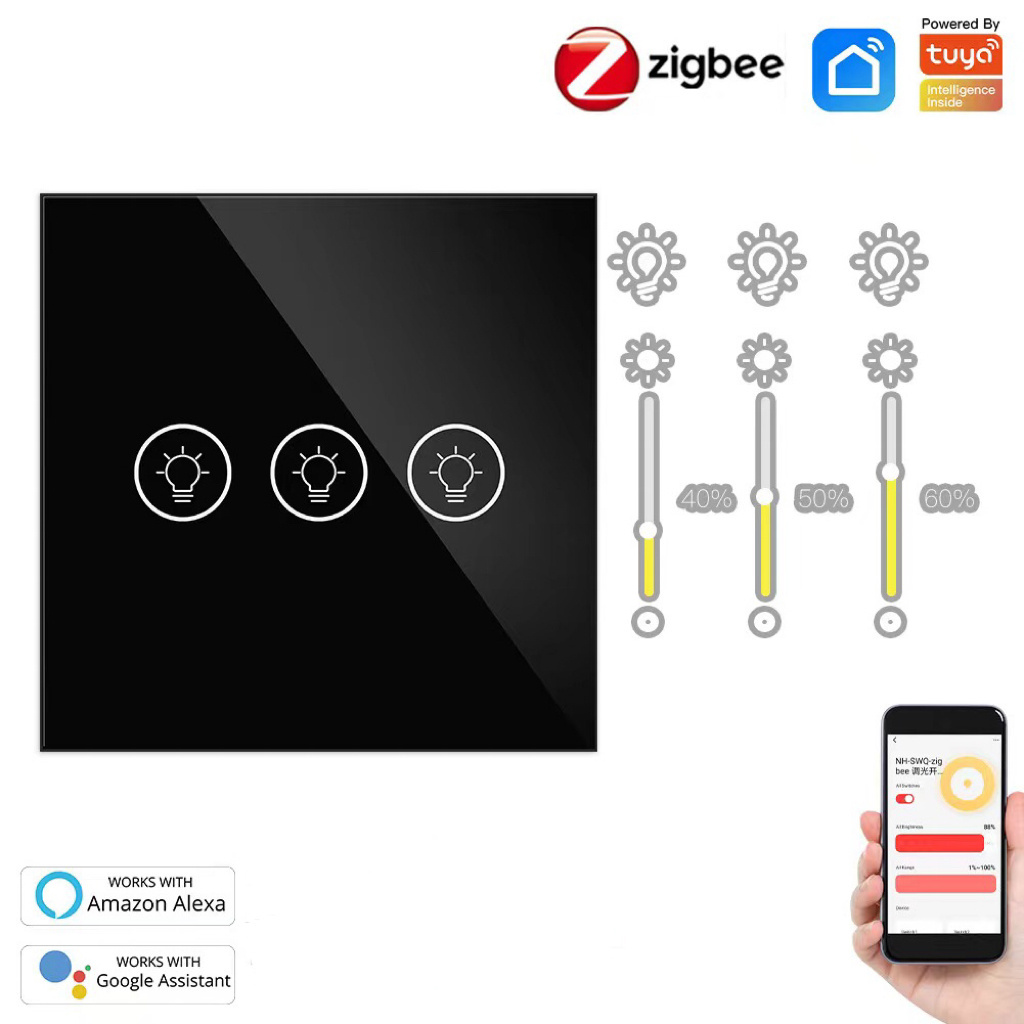 EU/UK Zigbee Tuya Wiif 1/2/3 gang Home Touch More Gang Dimmer Switch APP Remote Control Dimmer Timing Switch