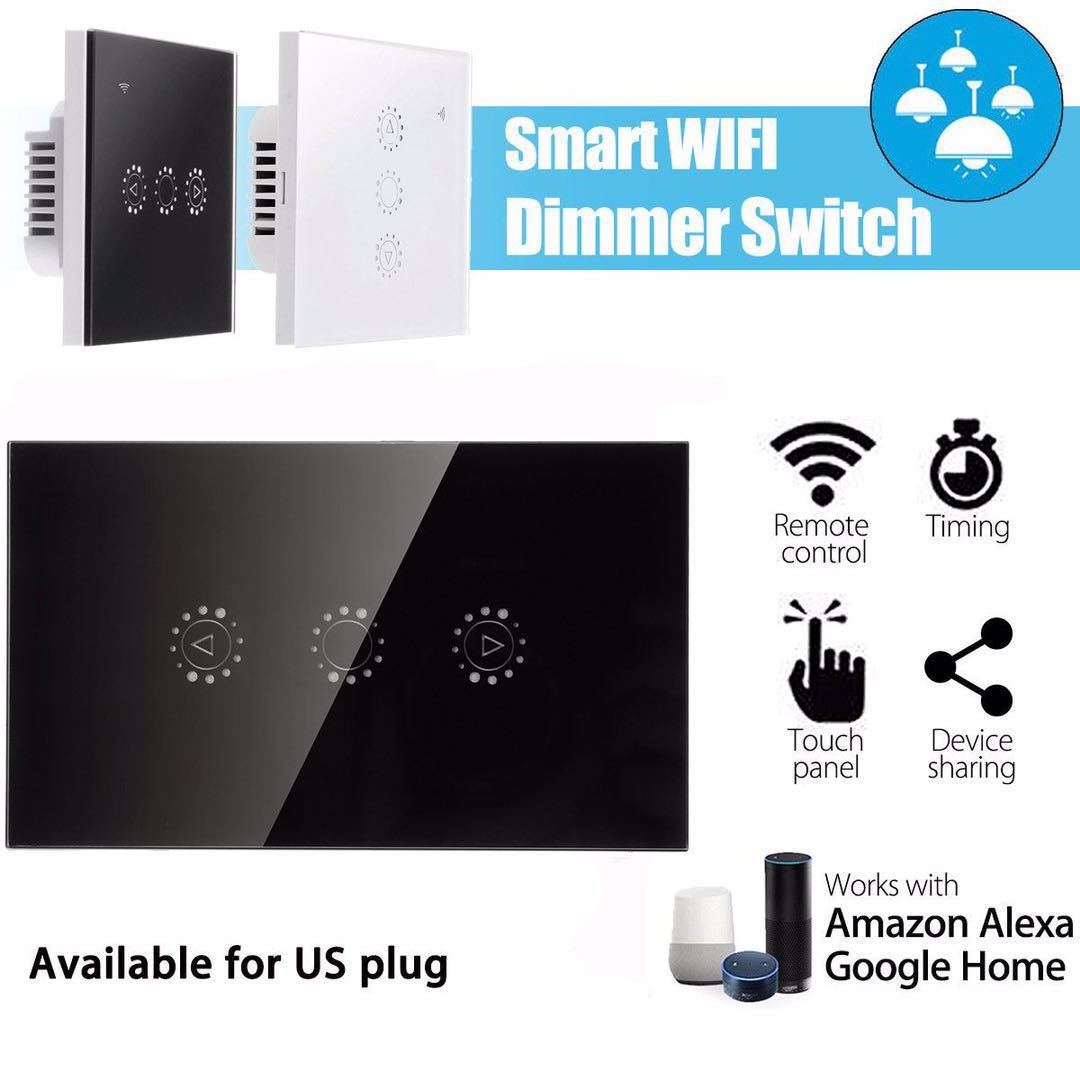 Smart Dimmable Wifi Wall Touch Switch Glass Panel Stepless Dimmer Support Alexa Google Home US White/Black Smart Switch