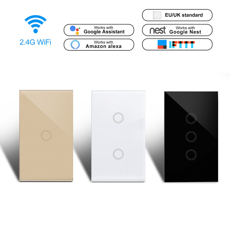 Touch Switch Smart home Alexa Lighting Switch Panel Wall 1/2/3 Gang Wifi Light Switch Us Standard Work With Alexa Google Home