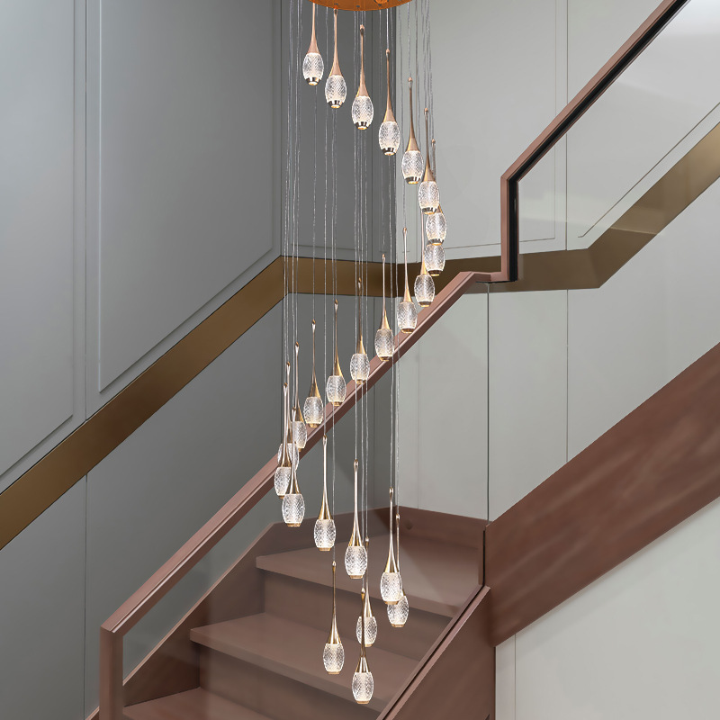 Staircase Chandelier Modern Simple Nordic Light Luxury Loft Creative Villa Compound Rotary Long Chandelier