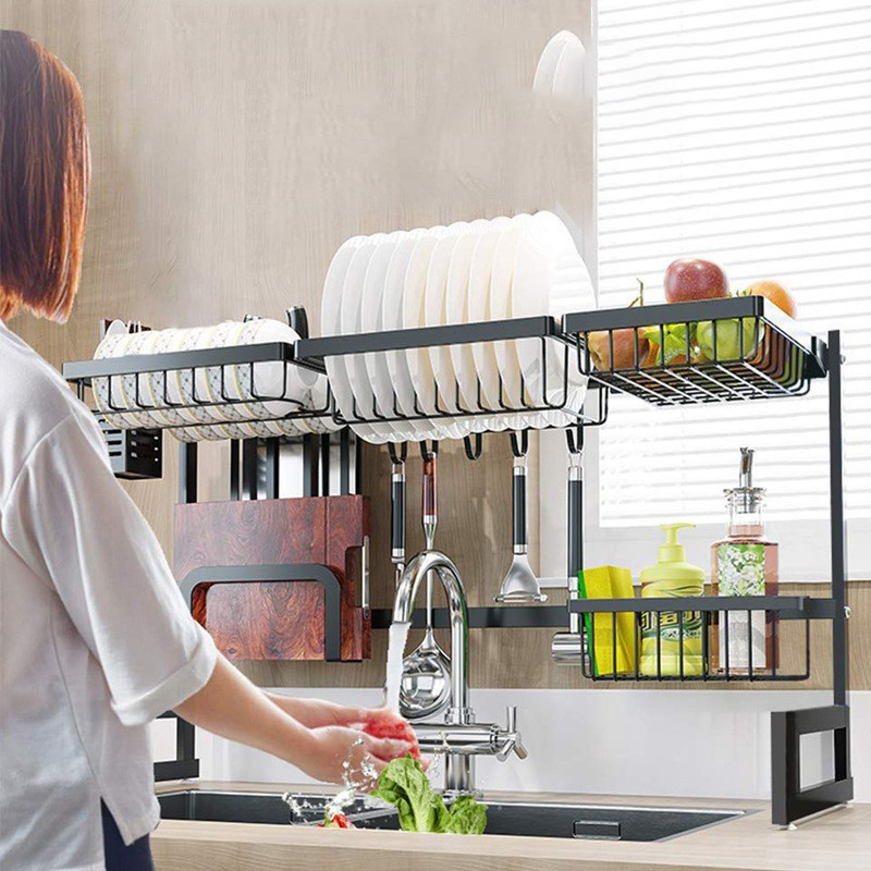 2024 Hot Selling Household Dish Drying Rack Standing Kitchen Multifunction Stainless Steel Dish Rack Over the Sink