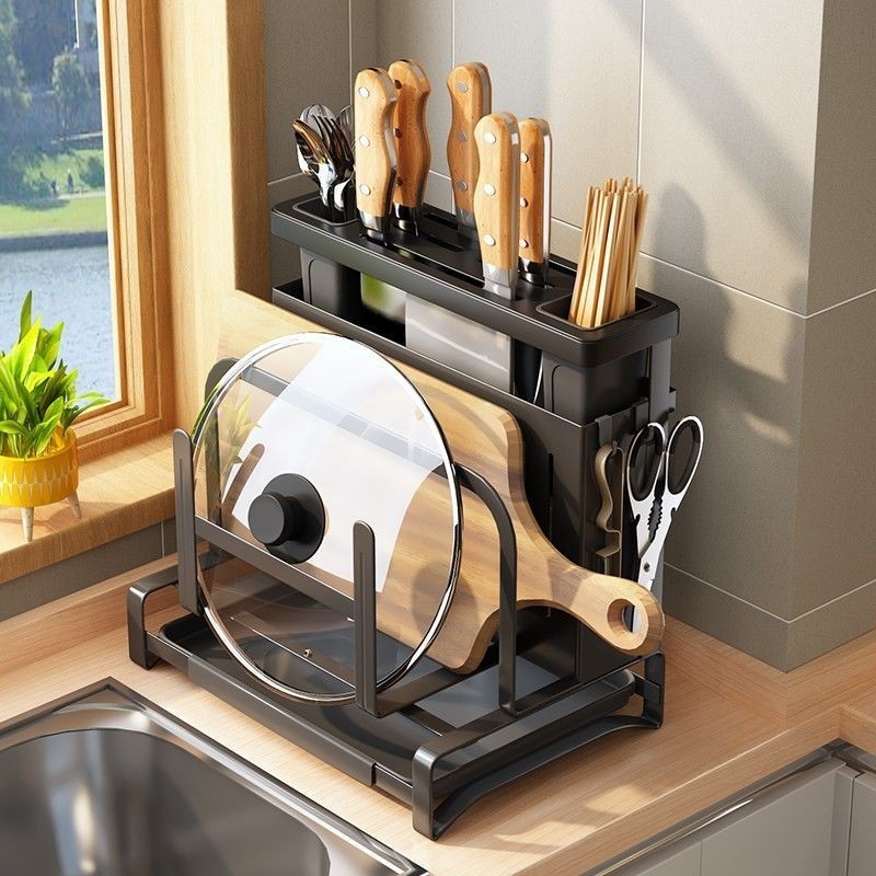 Kitchen Knife Holder Chopping Board Storage Rack Household Cutting Board Knife Pot Cover Chopsticks Drain Rack