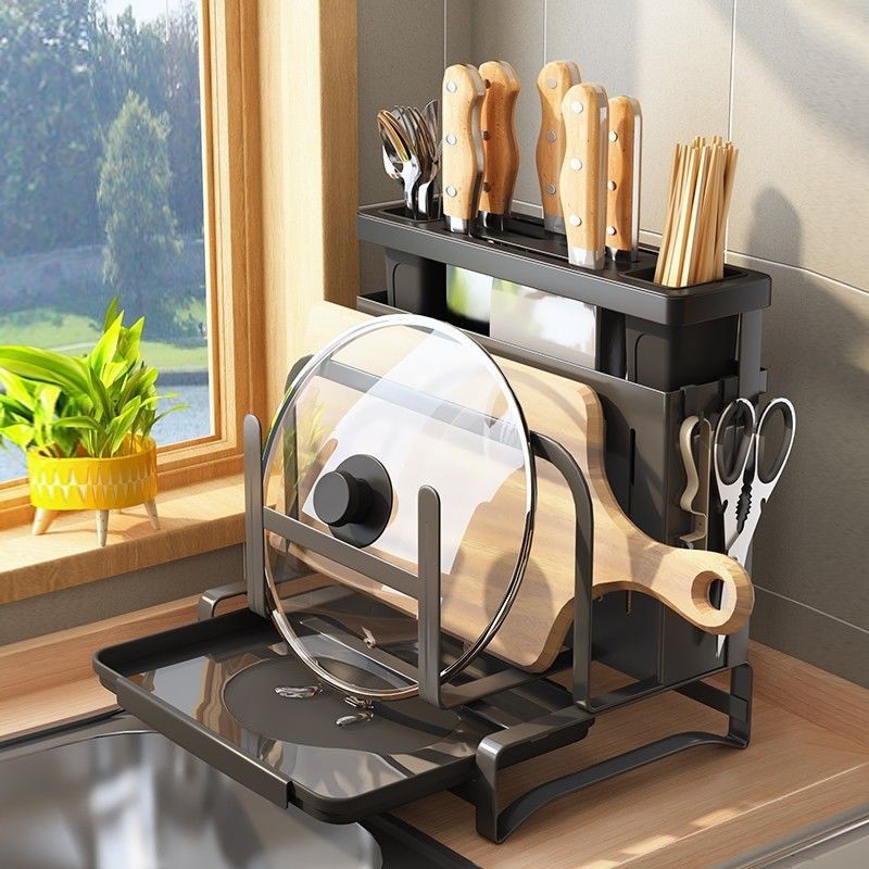 Kitchen Knife Holder Chopping Board Storage Rack Household Cutting Board Knife Pot Cover Chopsticks Drain Rack