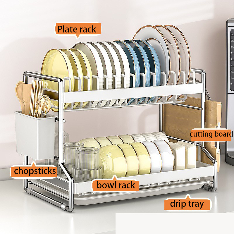 2024 Factory Wholesale Customized Dish Drainer Countertop Kitchen Shelf Sink Dish Rack Multifunctional Chopsticks Organizer