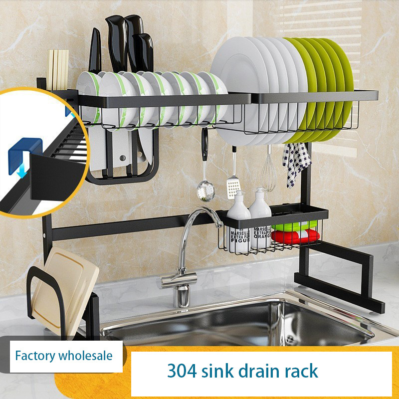 2024 Hot Selling Household Dish Drying Rack Standing Kitchen Multifunction Stainless Steel Dish Rack Over the Sink