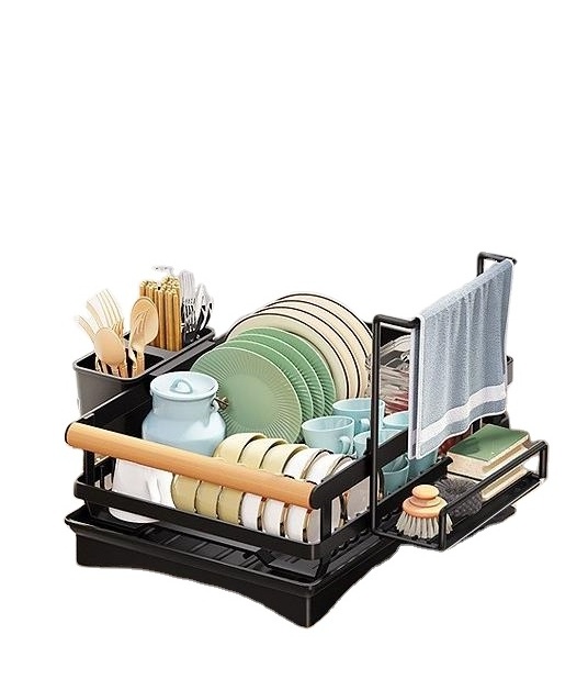 Fashion Large single kitchen countertop over sink dish drainer towel holder dish drying rack storage shelf cup organizers