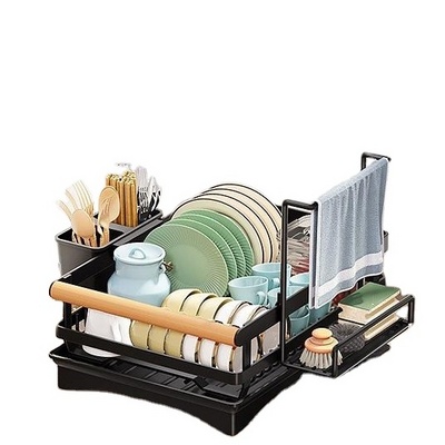 Fashion Large single kitchen countertop over sink dish drainer towel holder dish drying rack storage shelf cup organizers