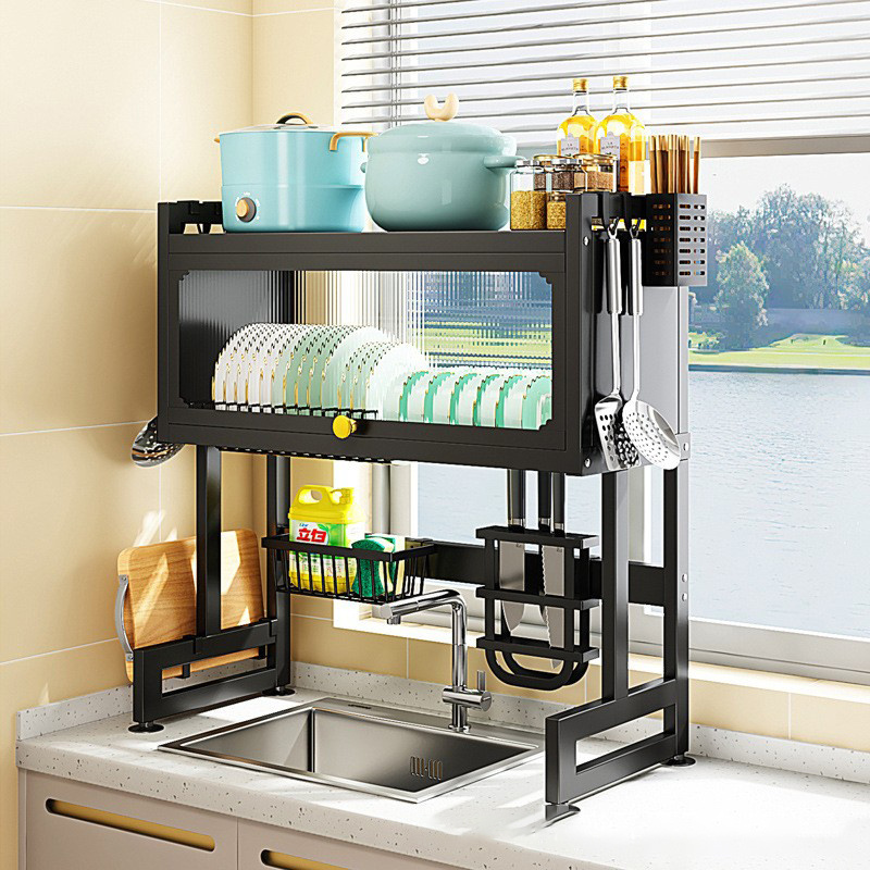 Hot selling Household 2 Tier Metal Dish Drying Rack Drain Bowl Cup Shelf Dish Dryer Cutlery Storage Holder Rack