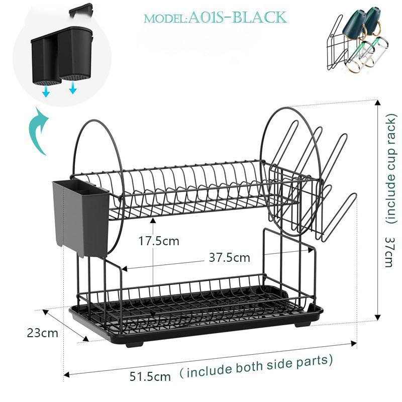 2024 Hot Selling Over The Sink Dish Drying Rack Kitchen Accessories Organizer Carbon Steel Dish Drainer Rack