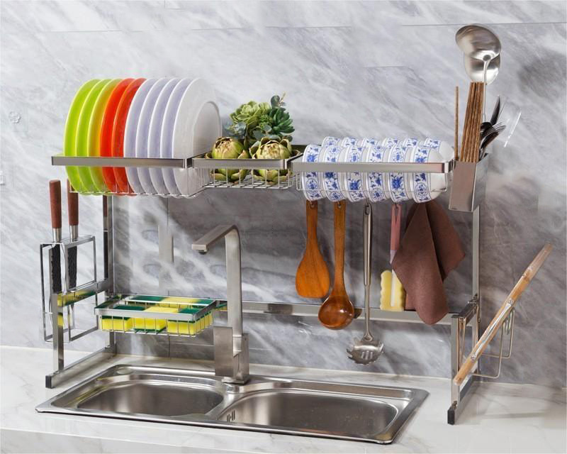 2024 Hot Selling Household Dish Drying Rack Standing Kitchen Multifunction Stainless Steel Dish Rack Over the Sink