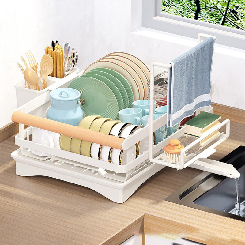 Fashion Large single kitchen countertop over sink dish drainer towel holder dish drying rack storage shelf cup organizers