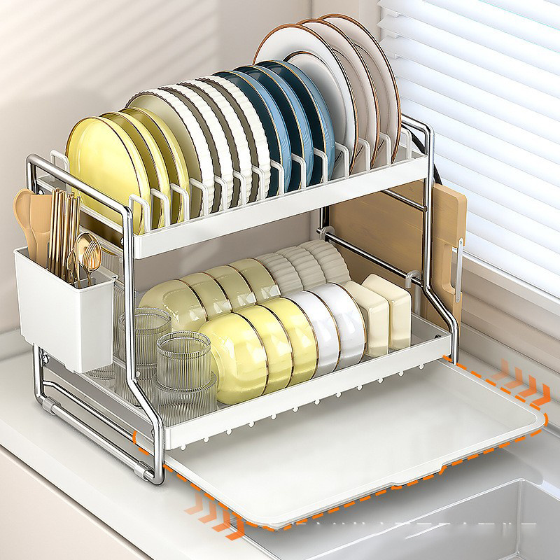 2024 Factory Wholesale Customized Dish Drainer Countertop Kitchen Shelf Sink Dish Rack Multifunctional Chopsticks Organizer