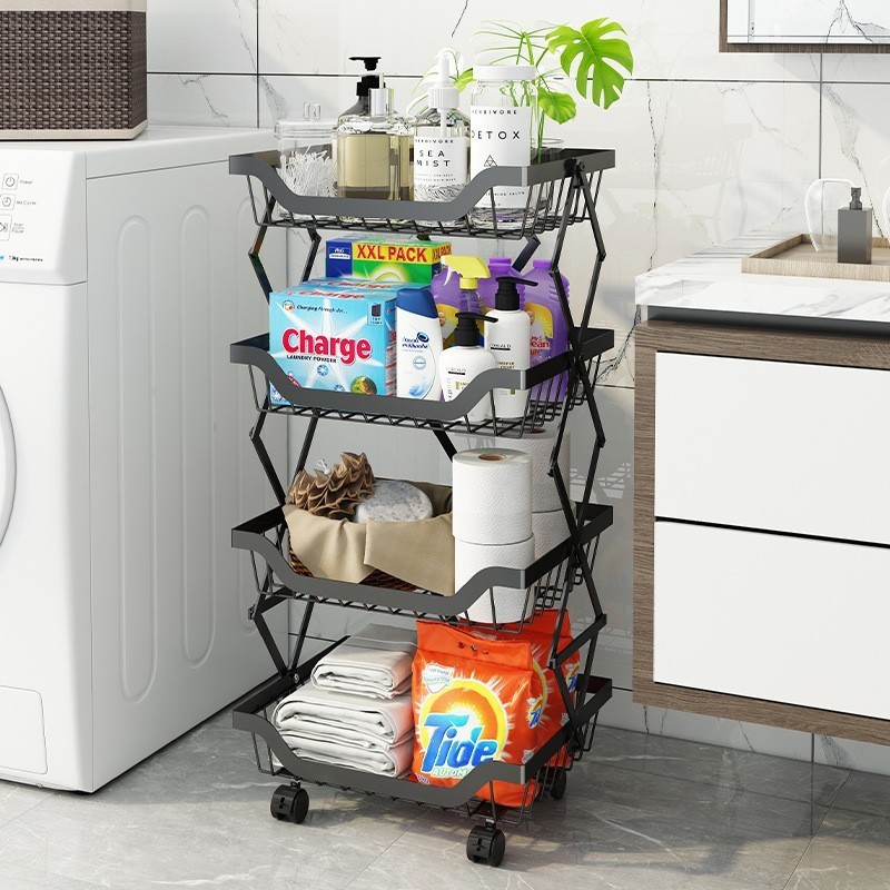 Exquisite kitchen organization storage rack 5 layer foldable expand fruit and vegetable storage rack corner movable shelf