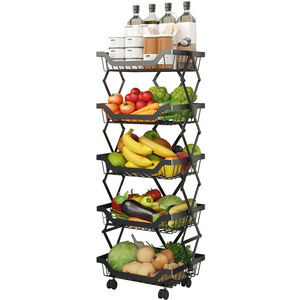 Exquisite kitchen organization storage rack 5 layer foldable expand fruit and vegetable storage rack corner movable shelf