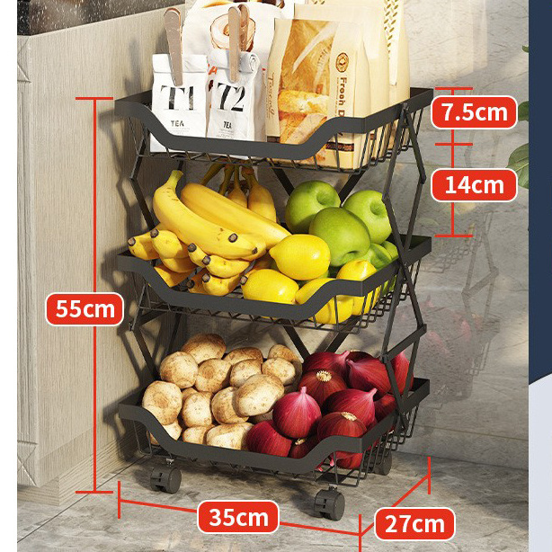 Exquisite kitchen organization storage rack 5 layer foldable expand fruit and vegetable storage rack corner movable shelf