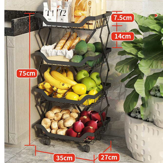 Exquisite kitchen organization storage rack 5 layer foldable expand fruit and vegetable storage rack corner movable shelf