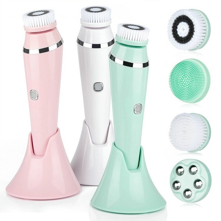 Rechargeable Electric Facial Face Scrub Wash Cleanser Spin Massager Brush Flex Silicone Face Cleaning Brush