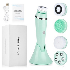 Rechargeable Electric Facial Face Scrub Wash Cleanser Spin Massager Brush Flex Silicone Face Cleaning Brush