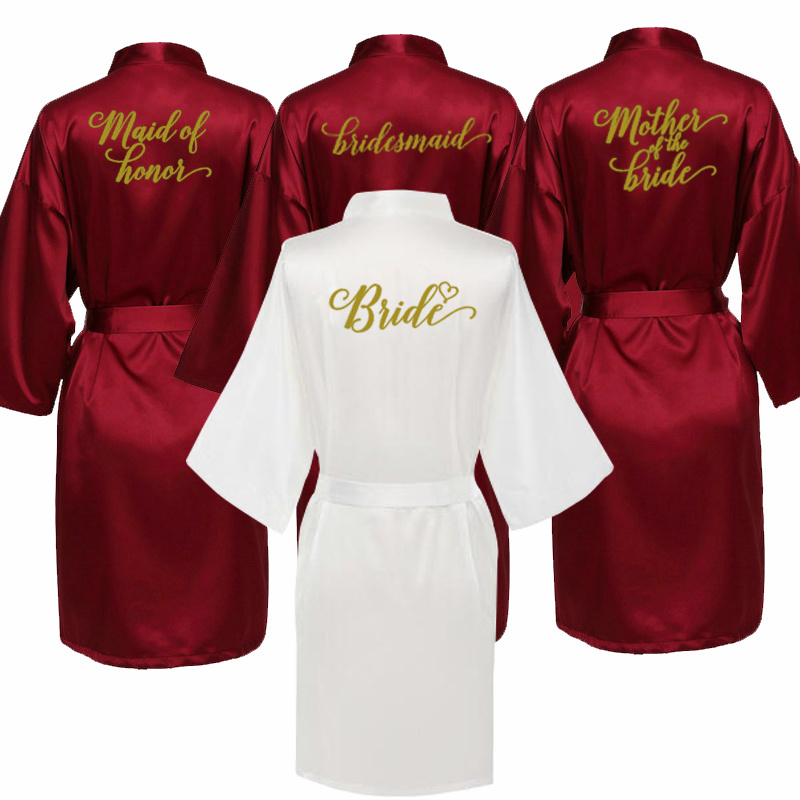 new bride bridesmaid robe white black letters mother sister bride wedding gift bathrobe kimono satin robes