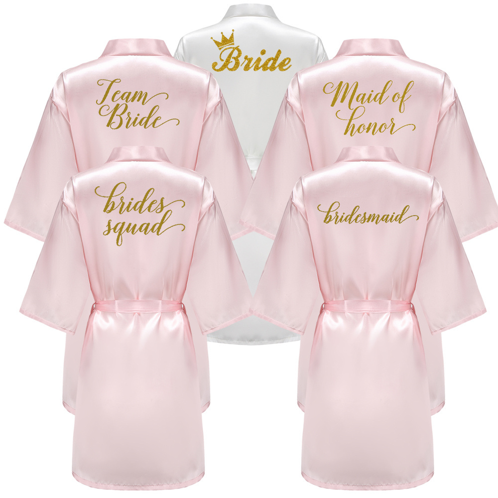 new bride bridesmaid robe white black letters mother sister bride wedding gift bathrobe kimono satin robes