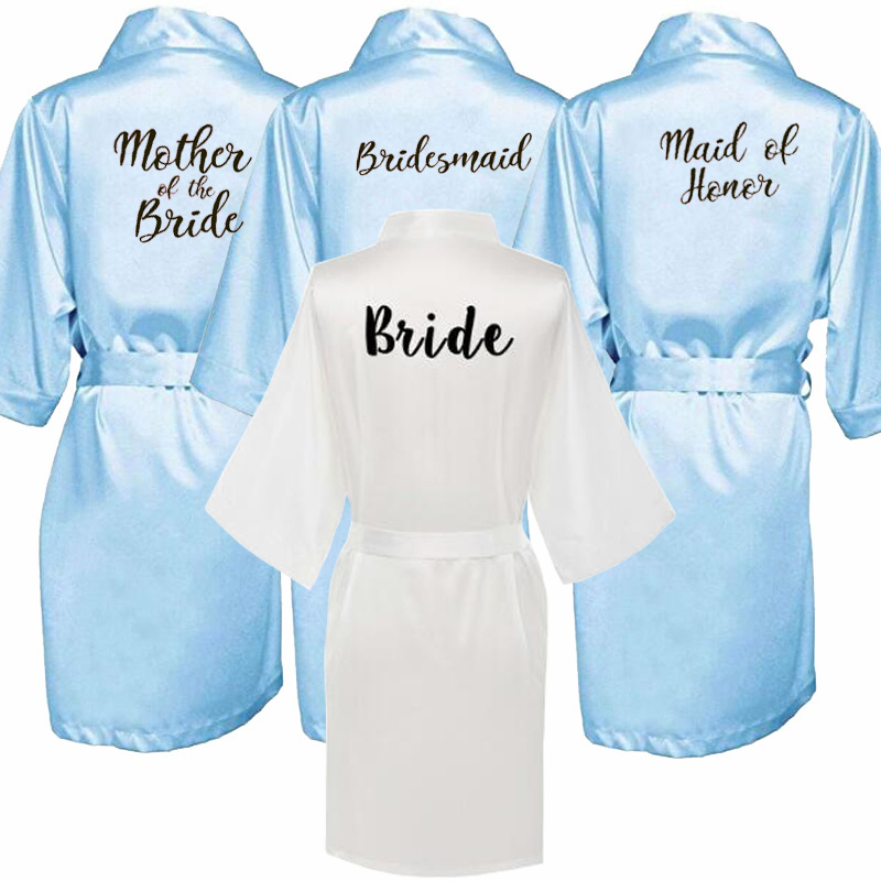 new bride bridesmaid robe white black letters mother sister bride wedding gift bathrobe kimono satin robes