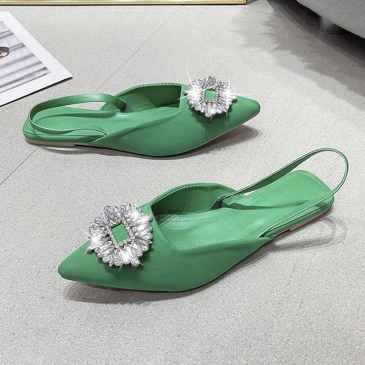 New Style Summer Sexy Party Luxury Pointed Toe Rhinestone Sandals Ladies Slippers Slip On Women Flat Shoes