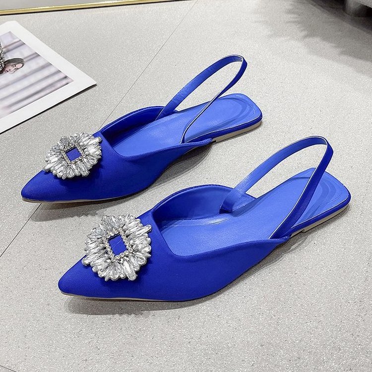 New Style Summer Sexy Party Luxury Pointed Toe Rhinestone Sandals Ladies Slippers Slip On Women Flat Shoes